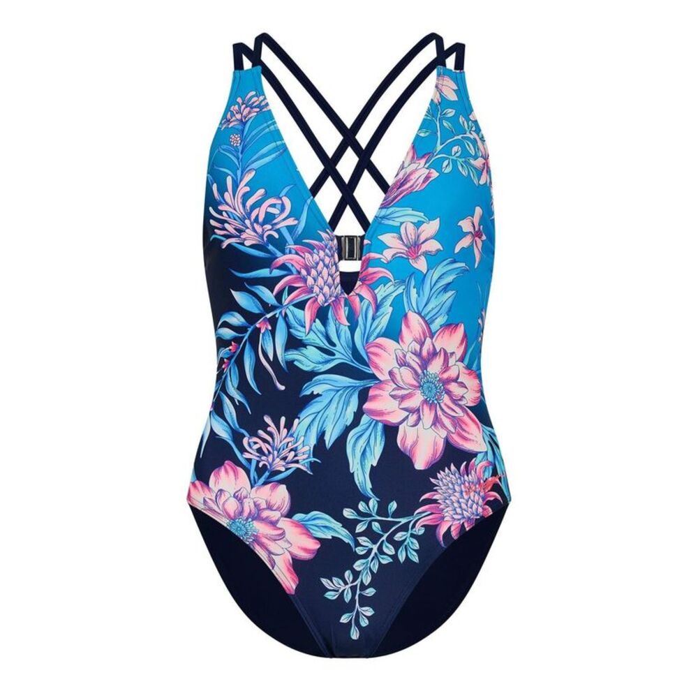 Zoggs Womens/Ladies Wild Rose Cross Back One Piece Bathing Suit / Blue